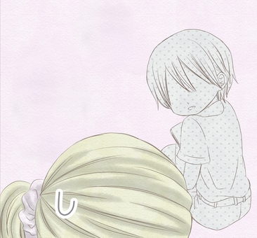 男の子・女の子 人物,男の子,女の子,金髪,デフォルメ,キャラクター,パステルカラー,かわいい,淡い,萌え系のイラスト素材