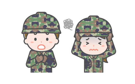 ミニ_2人_自衛隊員の男女06 男性,女性,大人,職業,仕事,自衛隊,軍人,国防,災害,救助のイラスト素材