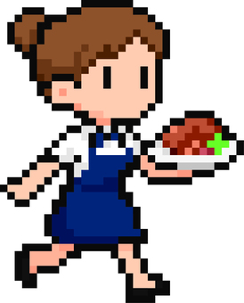 ドット絵のネイビーのウェイトレスです。 ドット絵,レストラン,シンプル,サービス,ホール,フロア,接客,配膳,飲食業,接遇のイラスト素材