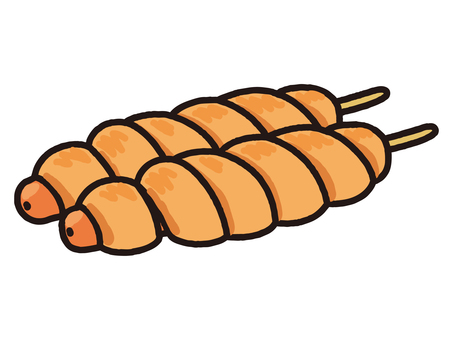 韓国発祥のホットスナック_チュロドッグ チュロドッグ,チュロス,スイーツ,ホットドック,ソーセージ,ジャンクフード,揚げ菓子,韓国,ストリートフード,おやつのイラスト素材