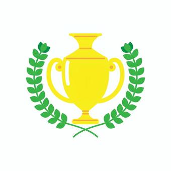 月桂樹　トロフィー　金色 月桂樹,トロフィー,カップ,金,緑,葉,勝利,優勝,栄光,表彰のイラスト素材