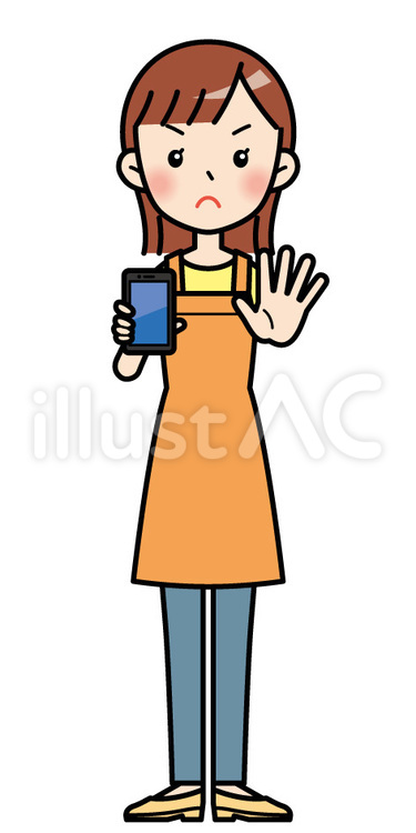 スマホを持つかわいい主婦 スマホ,スマートフォン,タブレットのイラスト素材
