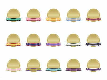 いろいろメダルリボンセット26 あしらい,フレーム,メダル,リボン,レトロ,シルエット,かわいい,見出し,飾り,デザインのイラスト素材