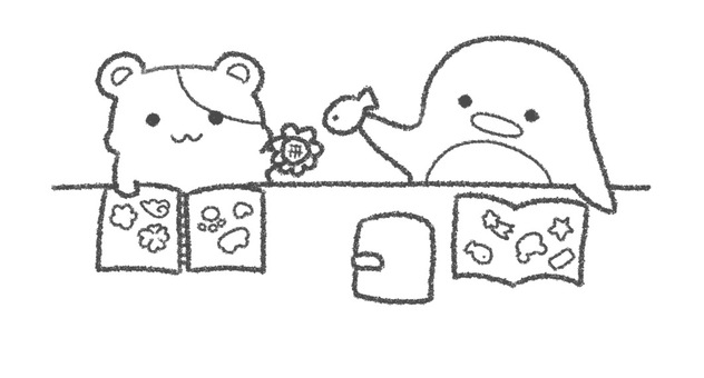 シール交換するハムスターとペンギン　線画 シール交換,シール帳,y2k,平成,平成女児,平成レトロ,ライフログ,デジタルステッカー,ステッカー,ゆるかわのイラスト素材