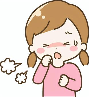 咳をする女の子 女の子,こども,咳,風邪,むせる,咳き込む,汗,しんどい,苦しい,体調不良のイラスト素材