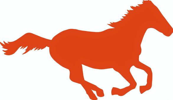 疾走する馬シルエット朱色 馬,うま,走る,速い,スピード,走っている,動物,サラブレット,競馬,乗馬のイラスト素材