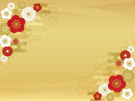 和柄背景 背景,お正月,和柄,フレーム,金,正月,あしらい,冬,赤,手描きのイラスト素材
