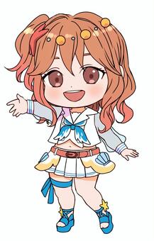 ミニキャラ　マリン風女の子 ミニキャラ,マリン,女の子,夏,sd,スカート,水色のイラスト素材