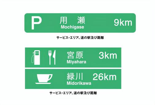 優しい色の案内標識セット10 案内,標識,サービスエリア,車,交通,高速道路,用瀬,道の駅,距離,宮原のイラスト素材