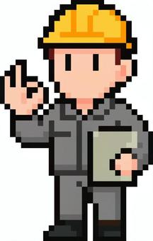 ドット絵のグレーの倉庫作業員です。 ドット絵,倉庫,作業員,シンプル,梱包,検品,仕分け,商品管理,スタッフ,パートのイラスト素材
