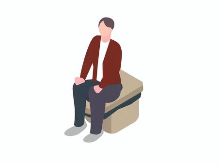 簡易トイレで排泄する男性のアイソメ 簡易トイレ,トイレ,排泄,アイソメ,災害時,段ボール,男性,人物のイラスト素材