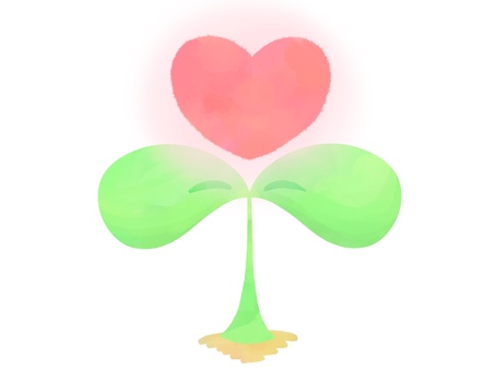 水彩風のハートと双葉 ハート,双葉,芽,植物,水彩,手書き,愛,成長,エコ,環境のイラスト素材