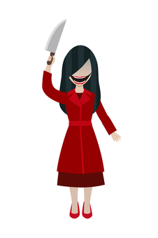 刃物を振り上げる口裂け女 口裂け女,刃物,包丁,女,都市伝説,妖怪,危険,不審者,マスク,人物のイラスト素材