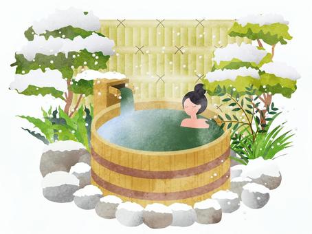 冬の露天風呂 冬の露天風呂 露天風呂,女性,温泉,旅,雪景色,雪,冬,湯気,風呂,湯のイラスト素材