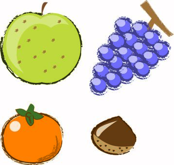 秋の味覚 秋,味覚,旬,柿,果物,栄養,おいしい,手描き,セットのイラスト素材