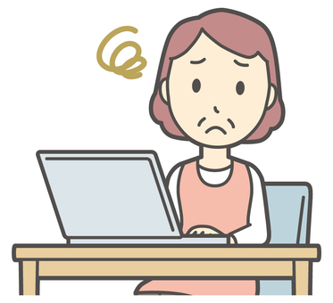  エプロンおばちゃん-130-バスト パソコン,困る,おばちゃん,エプロン,お母さん,ママ,中年,おばさん,主婦,人物のイラスト素材