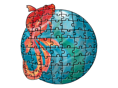 金魚のパズル パズル,金魚,飛び出す,トリックアート,波紋,光,影,水,円,地球のイラスト素材