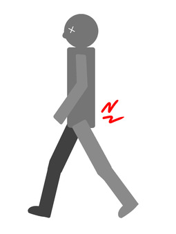 歩く時の腰の痛み　イラスト 腰痛,痛い,歩行,苦しい,人,怪我,ピストグラム,棒人間,動作,ステップのイラスト素材
