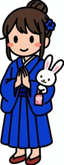 青の着物の女子です。 着物,シンプル,女子,和装,和服,ファッション,振袖,袴,成人式,正月のイラスト素材