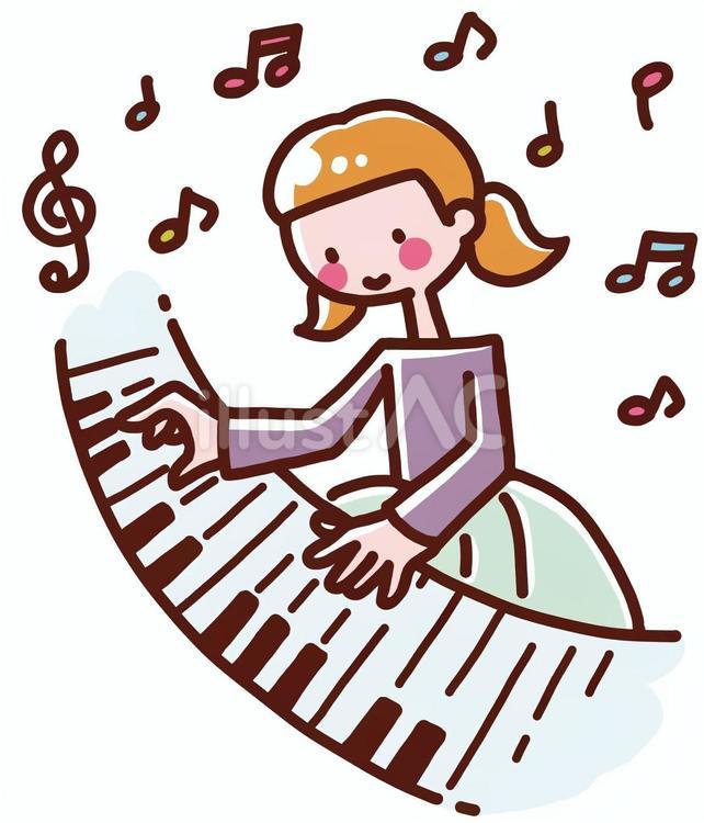 ピアノを弾く女の子 女の子,女性,ピアノのイラスト素材