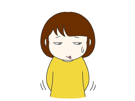気まずい人 気まずい,モジモジ,汗,苦笑い,苦笑,目線,女性,若い,困る,言いづらいのイラスト素材
