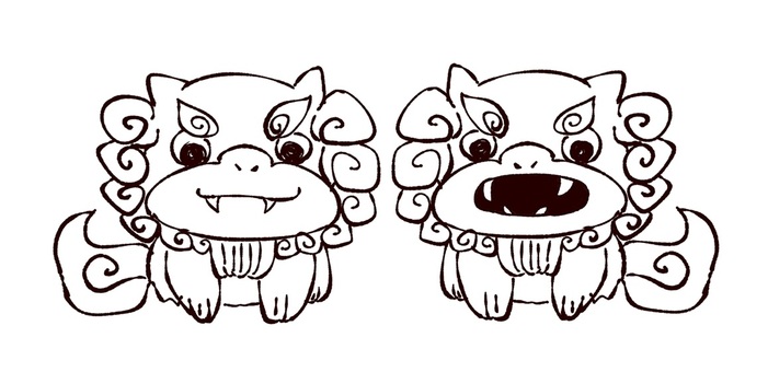 シーサーモノクロ01 シーサー,沖縄,琉球,郷土,狛犬,うちなー,焼き物,門,置物,お土産のイラスト素材