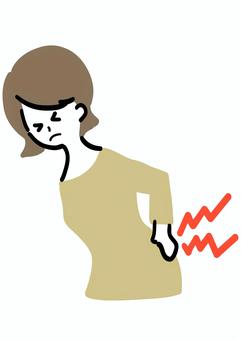 腰痛に悩む女性 腰痛,女性,シンプル,ラフタッチ,手書き風,イラスト,ベクター,上半身,悩むのイラスト素材
