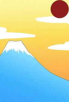 Illustration, new year's card, fuji mountain, sun, JPG