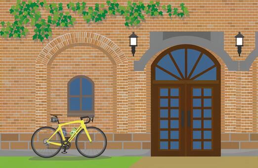 Brick building and road bike 2, bicycle, road bikes, pedal, JPG and AI