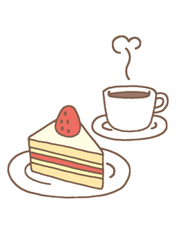 苺のショートケーキとコーヒー いちご,ケーキ,スポンジ,つぶつぶ,クリーム,バター,三角,甘酸っぱい,コーヒー,ホットのイラスト素材