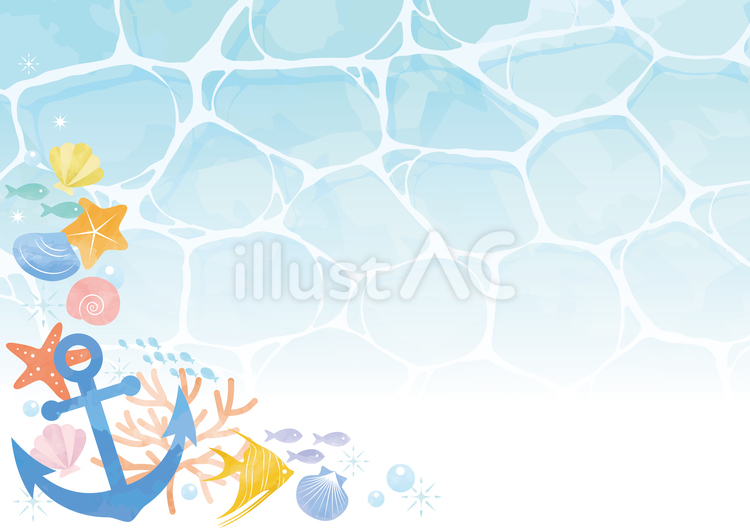 水彩風-波背景-3 夏,水彩,海のイラスト素材