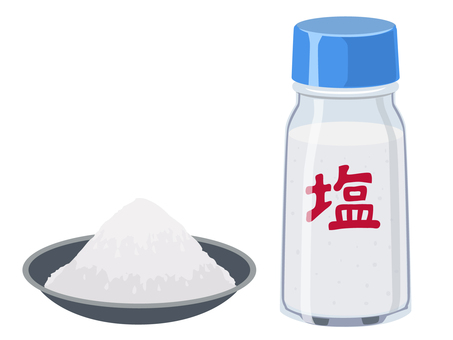 塩 塩,卓上塩,食塩,調味料,容器,瓶,小皿,白,青,台所のイラスト素材