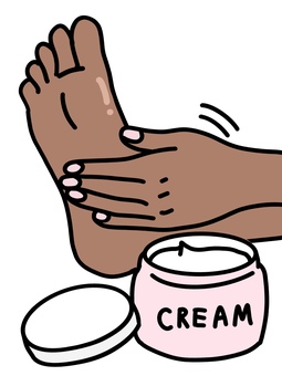 足にクリームを塗る 足,フットケア,クリーム,保湿,塗る,マッサージ,片手,容器,艶,裏のイラスト素材