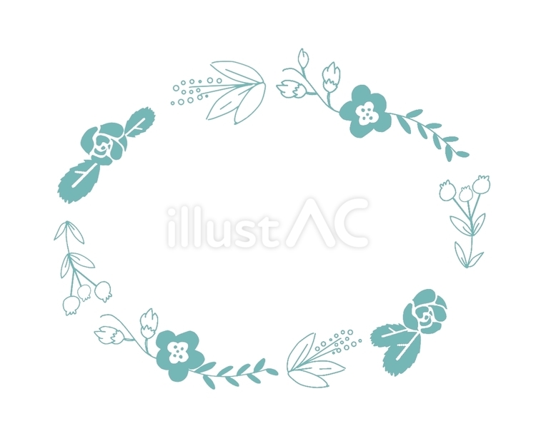 楕円花飾り枠　ターコイズ 花,植物,ボタニカルのイラスト素材