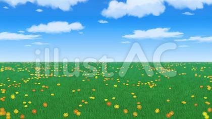 花と草原と地平線の風景の背景 16:9
