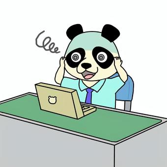 ピンチのパンダ パンダ,動物,パソコン,ノートパソコン,仕事,会社員,ミス,ピンチ,青ざめる,動揺のイラスト素材