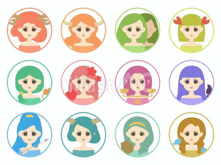 12星座をイメージした女性（イラスト） 女性,占い,星占いのイラスト素材