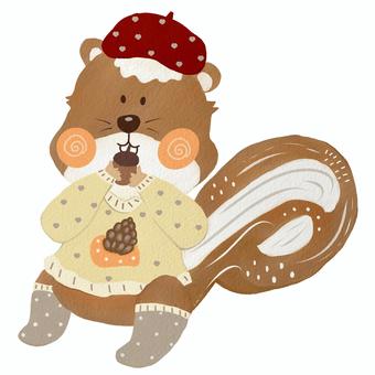 どんぐりを食べたリス 秋,10月,11月,どんぐり,リス,動物,かわいいのイラスト素材