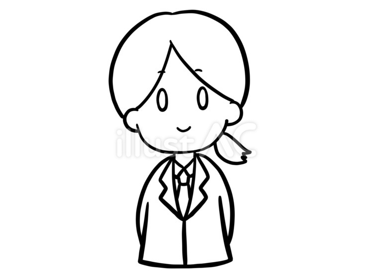 スーツで一つ結びの女性　線画 スーツ,女子,女性のイラスト素材