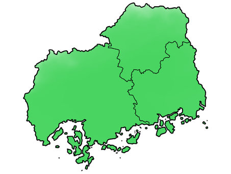 少しゆるい広島県地図 地域分け 広島県,広島,中国地方,地域,ゆるい,日本地図,線画,日本,地図,広島地域のイラスト素材