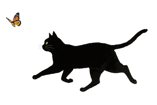 蝶を追いかける猫 猫,蝶々,追いかけっこ,遊び,逃げる,戯れ,外遊び,いたずら,走る,追うのイラスト素材