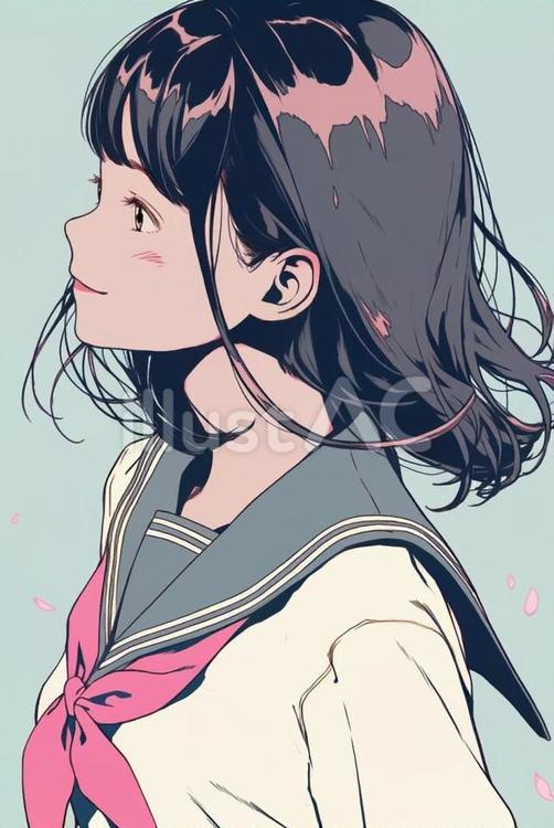 横向きで微笑むアニメ風の女の子イラスト - No: 23846405｜無料