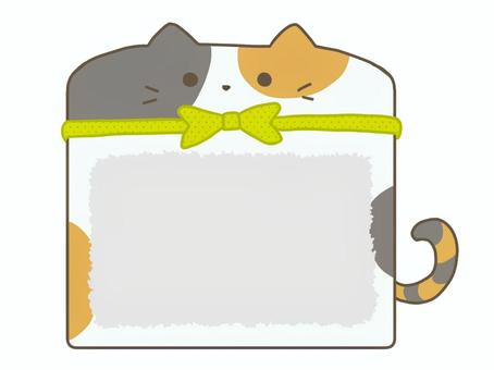 三毛猫のおなかメモ帳フレーム（線なし） 猫,三毛猫,メモ帳,フレーム,ふせん,手描き,かわいい,ゆるい,デフォルメのイラスト素材
