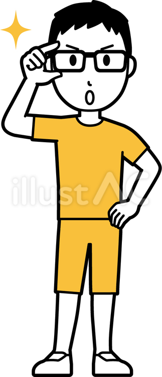  半袖男性（黄）-347-全身 眼鏡,男性,半袖のイラスト素材