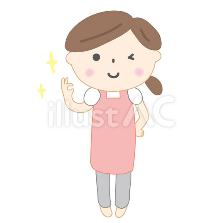 かわいい手描きの女性/主婦 人物,主婦,保育士のイラスト素材
