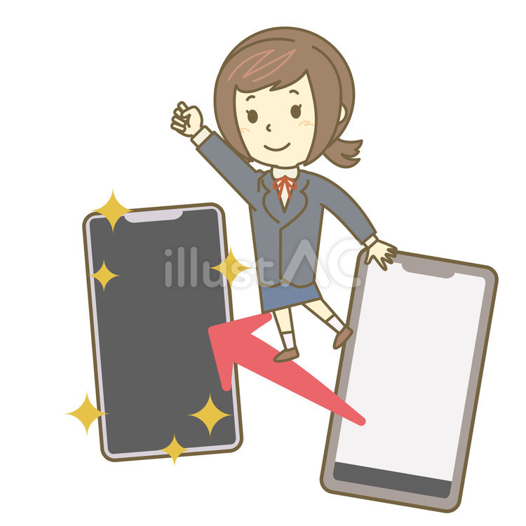スマホを乗り換える女子中学生 スマートフォン,スマホ,女子のイラスト素材
