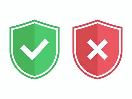 セキュリティOK＆NGセット（赤・緑系） セキュリティ,安全,危険,アイコン,シールド,保護,不安,プロテクト,バツ,イメージのイラスト素材