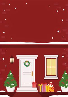 クリスマスのイラスト、おしゃれな玄関と窓 クリスマス,クリスマスツリー,クリスマスプレゼント,プレゼント,背景,ツリー,家,ドア,玄関,窓のイラスト素材