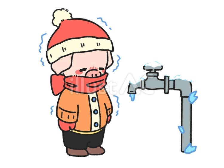 水道管が凍結して絶望ブタ 水道管,凍結,冬のイラスト素材