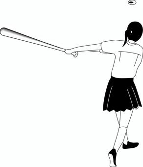 バッティング女子 バッティング,バット,ボール,打つ,野球,女子,高校生,スポーツ,白黒のイラスト素材